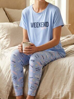 NWT Joyspun Weekend Blue Pajama Set Small Super Soft Sleep Tee Joggers